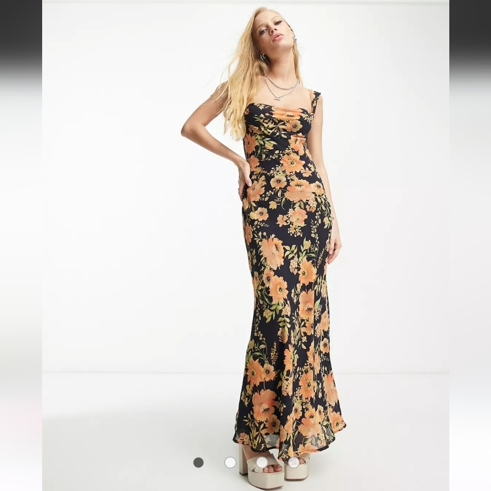 Sisters of the Tribe cold shoulder maxi dress in red floral